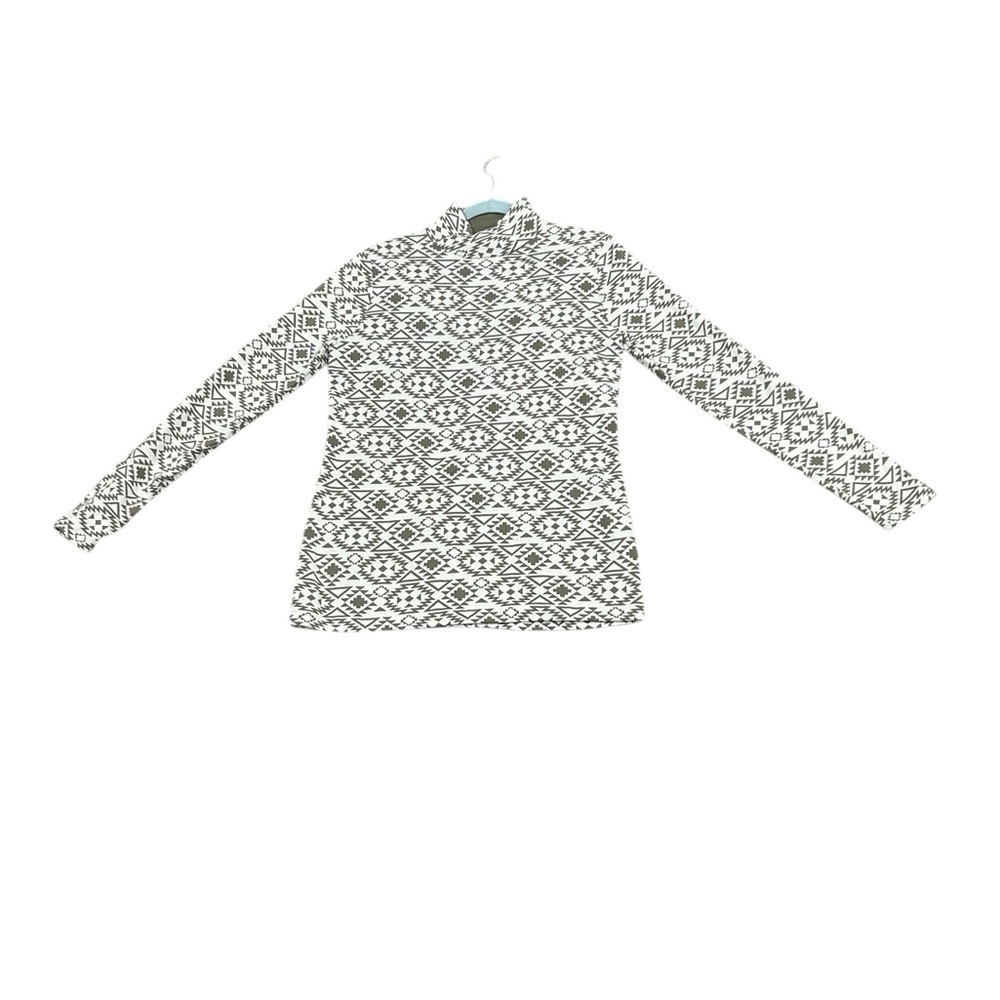 Duluth Trading Co Women’s Coolmax Mock Neck Cream Olive Aztec Pullover medium - Picture 8 of 14